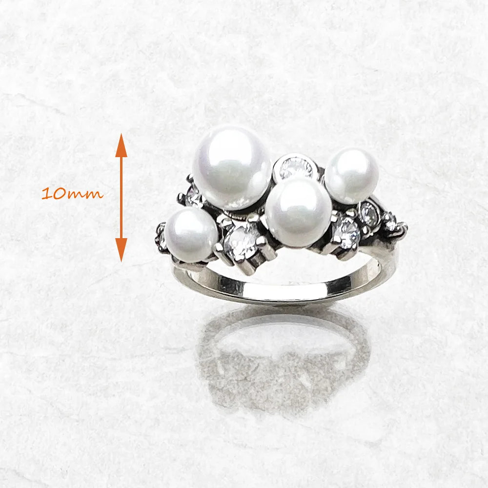 Damen-Ring Süßwasserperlen weiße Steine elegant aus Sterlingsilber