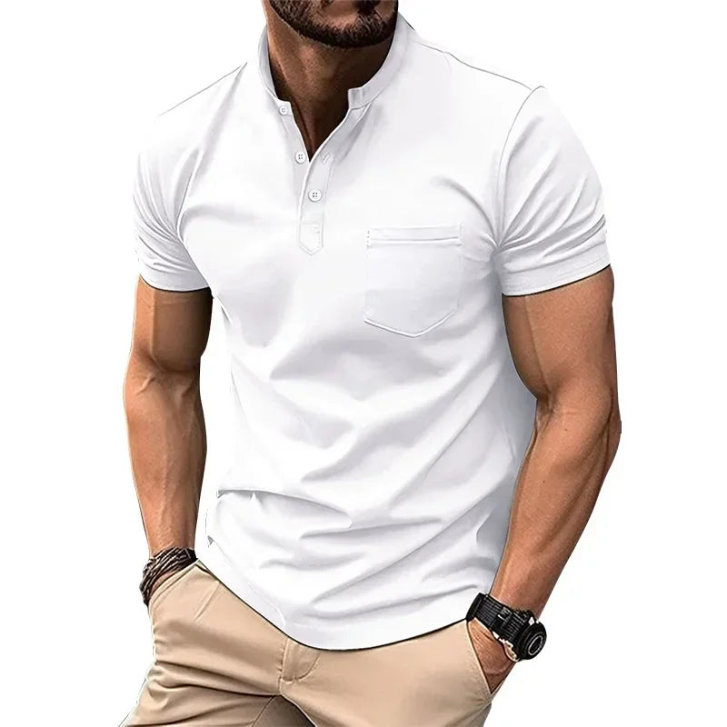 Herren-Polohemd mit doppeltem Stehkragen und kurzen Ärmeln – ideal für Sport im Herbst und Winter