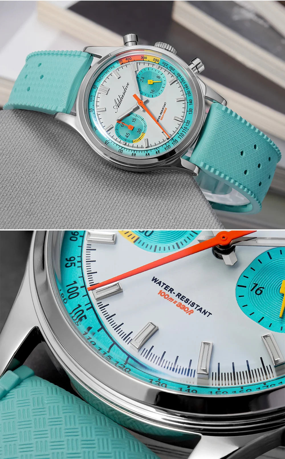 Herren-Chronograph mit VK64-Quarzwerk und Fluorkautschuk-Armband