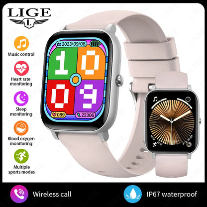 LIGE Modische Smartwatch für Damen, 1,85 Zoll HD-Bildschirm, individuelles Zifferblatt, Herren-Gesundheitsmonitor, Uhr, Bluetooth-Anruf, Sport-Smartwatches