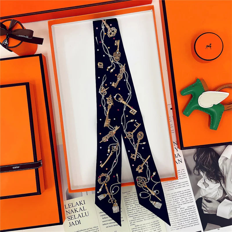 Damen Seidenschal klein quadratisch Haarband Halstuch Kopftuch Bandana E