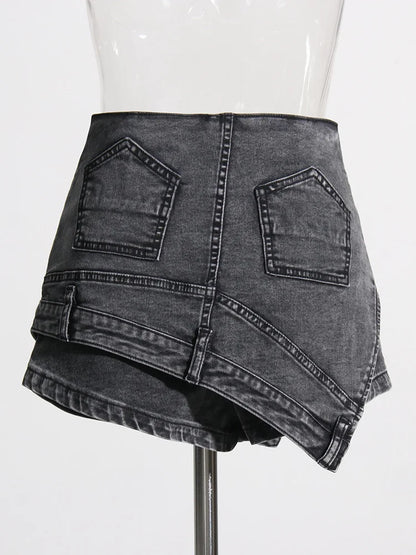 Colorblock-Leoparden-Jeans mit Hohldesign für Damen – High-Waist, gespleißte Taschen und weites Bein