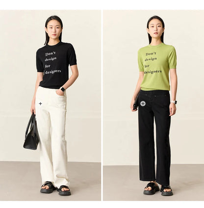 Damen Top im Minimalismus-Stil mit O-Ausschnitt und kontrastierenden Farben