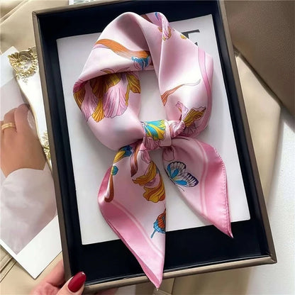 Damen Seidenschal Haarband Frühling Blumen Bandana Halstuch Kopfband elegant B