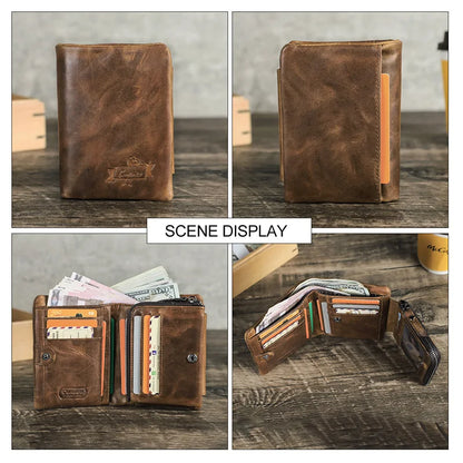 Herren Echtleder Geldbörse Vintage Kartenhalter Fotohalter Münzfach Reißverschluss Geschenk