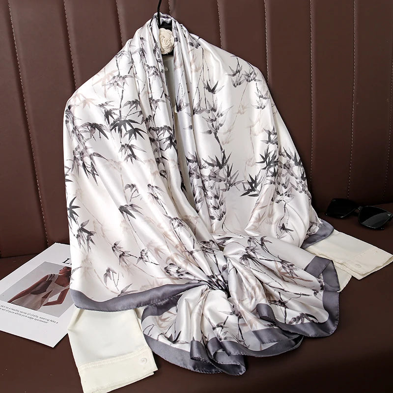 Damen Satin Seidenschal Hijab Sommer Sonnenschutz Strand Kopftuch Foulard