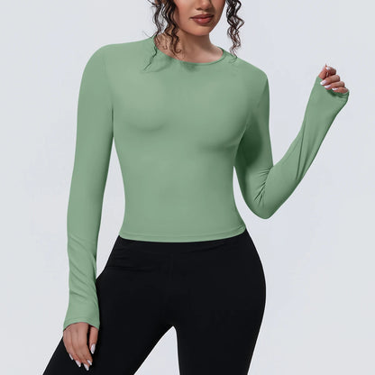 Yogashirt mit langen Ärmeln, mintgrün, schmaler, enganliegender Schnitt