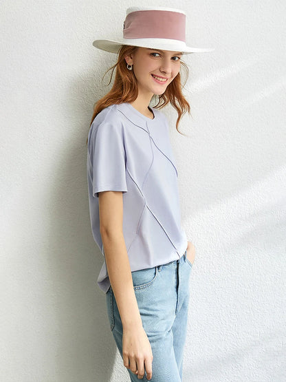 Damen T-Shirt im minimalistischen Sommerstil aus losem Stretch-Material