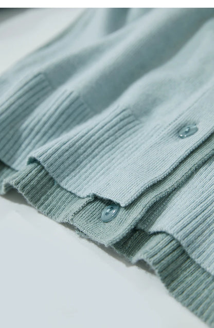 Damen-Strickjacke V-Ausschnitt koreanisch Fake-Zweiteilig Wolle locker Herbst