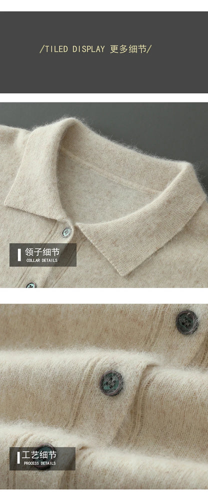 Maillard Polo-Kragen-Pullover für Herren, Herbst/Winter 2024, lässige Business-Männer, 100 % reiner Nerz-Kaschmir-Strickjacke, große Strickjacke