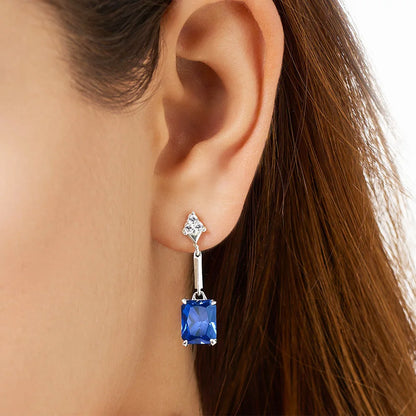 Damen-Ohrtropfen Saphirblau baumeln elegant aus Sterlingsilber