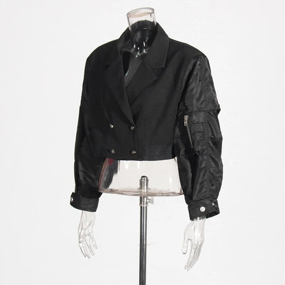 Elegantes Damen-Zweiteiler-Set mit O-Ausschnitt und halblangem Ärmel, bestehend aus farblich abgesetztem Mantel und hoch tailliertem Rock.