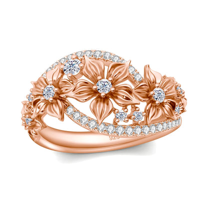Damen-Ring Blüten-Moissanit Mit Zertifikat Und Goldplattierung Auf 925er Silber Für Verlobung Und Alltag