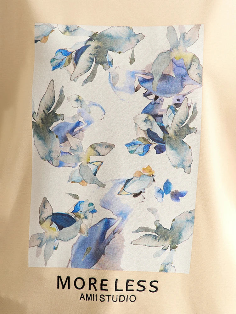 Damen T-Shirts im Minimalismus-Stil mit lässigem O-Neck und Blumen-Druck