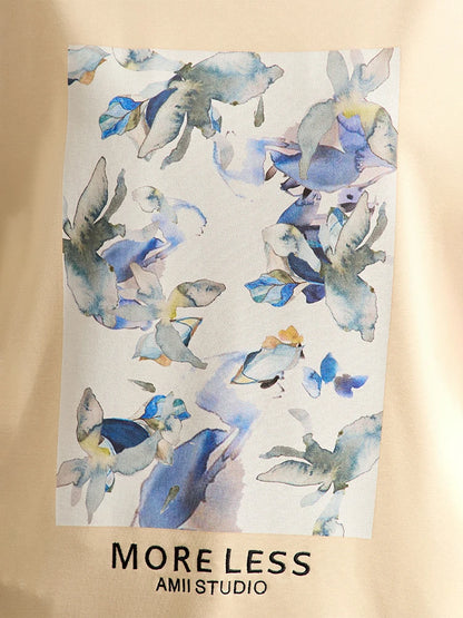 Damen T-Shirts im Minimalismus-Stil mit lässigem O-Neck und Blumen-Druck
