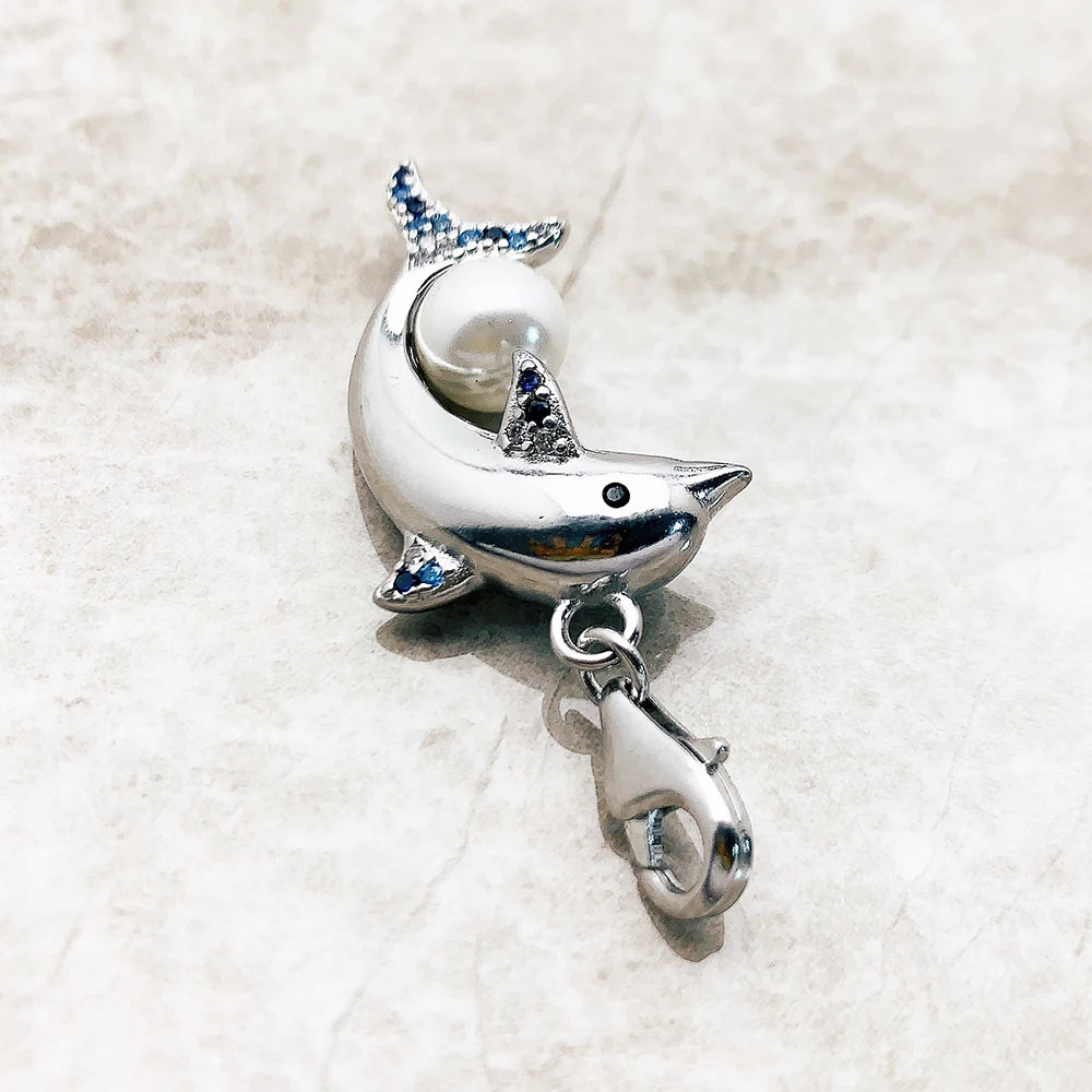 Damen-Charm-Anhänger Delfin mit Perle aus Sterlingsilber