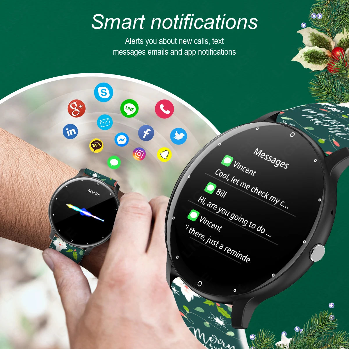 LIGE Smart Watch 2024, für Android, Bluetooth, Anruf, Smartwatch, Touch-Dial, Musik, Fitness, Tracker, Sportuhren, Weihnachtsband, Geschenk