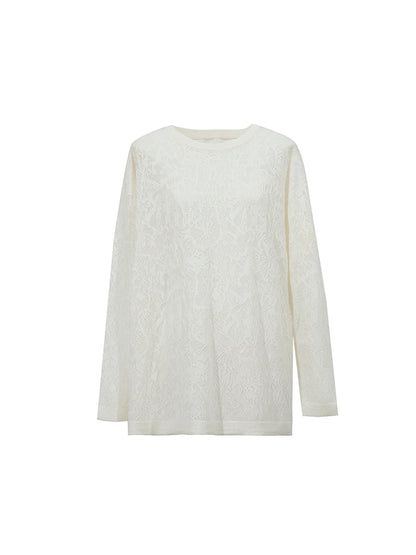 Damen-Rundhalspullover Jacquard Raglan locker lang Lyocell Frühling