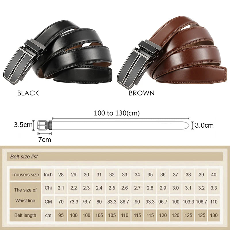 VATLY Echter Ledergürtel Herren 3cm Dünn Automatik-Schnalle Braun 130cm