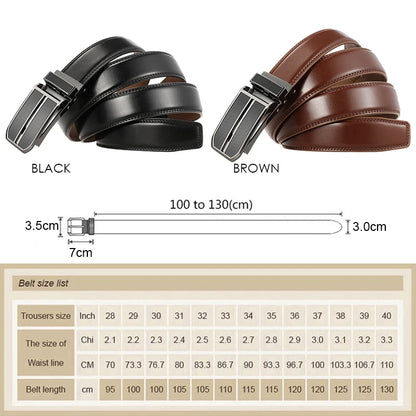 VATLY Echter Ledergürtel Herren 3cm Dünn Automatik-Schnalle Braun 130cm