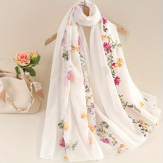 Damen Baumwoll Leinen Schal Farbverlauf Stickerei Bandana Hijab Sommer Sonnenschutz
