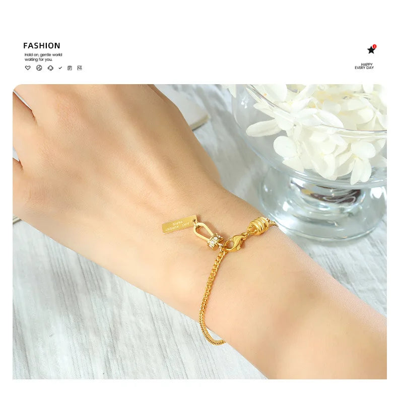 Damen-Gliederarmband mit Zirkonia-Fassung aus Edelstahl