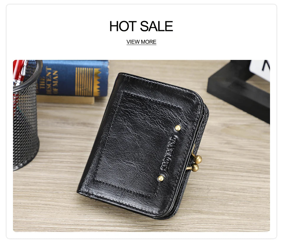 Damen Echtleder Geldbörse Vintage Metallrahmen RFID 6 Kartenfächer Münzfach Reise