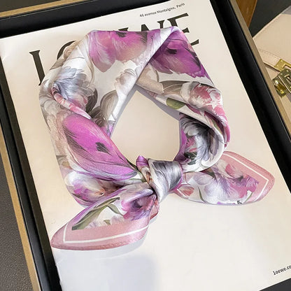 Damen Seidensatin Schal Tasche Kopf Bandana Halstuch bedruckt K