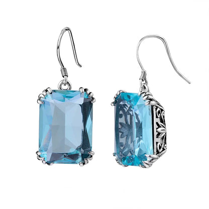 Damen-Ohrringe aus Sterlingsilber 925 mit quadratischem Aquamarin-Anhänger handgefertigtes Vintage-Design