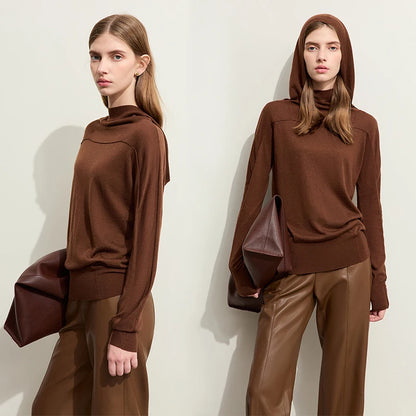 Damen-Kapuzenpullover Wolle Slim Stehkragen-Splicing Büro Herbst-Winter