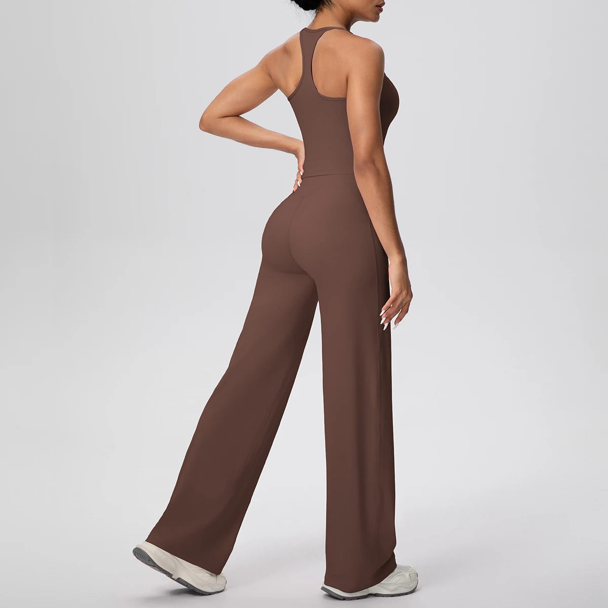 Damen-Yoga-Set Braun, ärmellos mit weitem Bein und Racerback