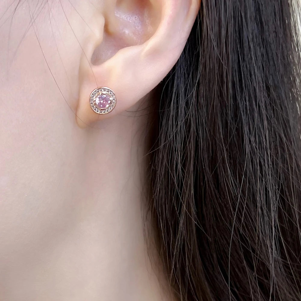 Damen-Ohrstecker Luna rosa rund glamourös aus Sterlingsilber