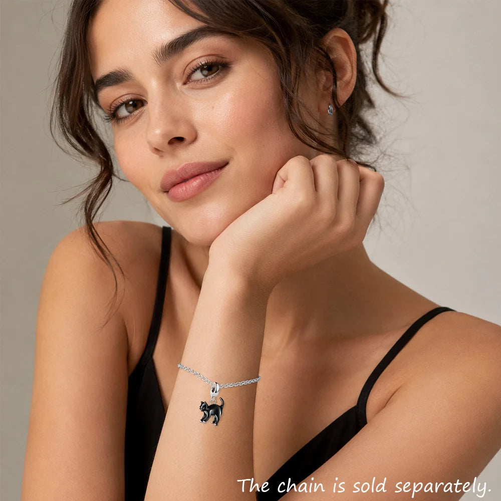 Damen-Charm-Anhänger schwarze Katze trendig aus Sterlingsilber