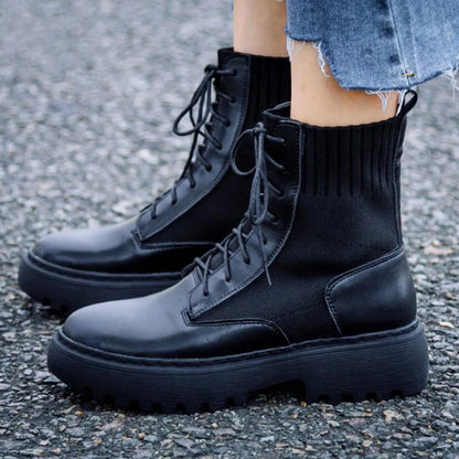 AIYUQI Women Winter Boots Shoes Genuine Leather Flat Fur Ankle Boots Women Platform Fashion Women's Socks Boots