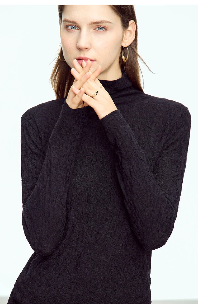 Damen-Rollkragenpullover Wolle-Mix schlank dünn Winter