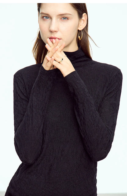 Damen-Rollkragenpullover Wolle-Mix schlank dünn Winter