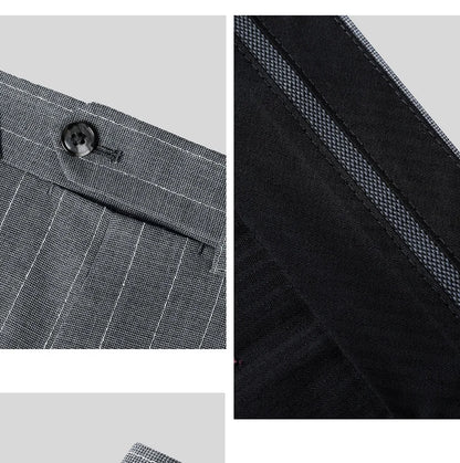 Eleganter Herrenanzug aus 67% Wolle: Grauer Nadelstreifen, Einreiher, Business & Hochzeit, Slim Fit