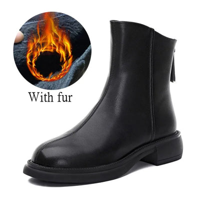 Schwarze Damen-Kurzstiefel mit glattem Schaft, Blockabsatz und dicker Laufsohle