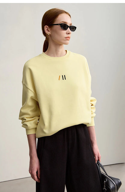 Damen-Rundhals-Sweatshirt Stickerei Kunstfell warm locker Winter