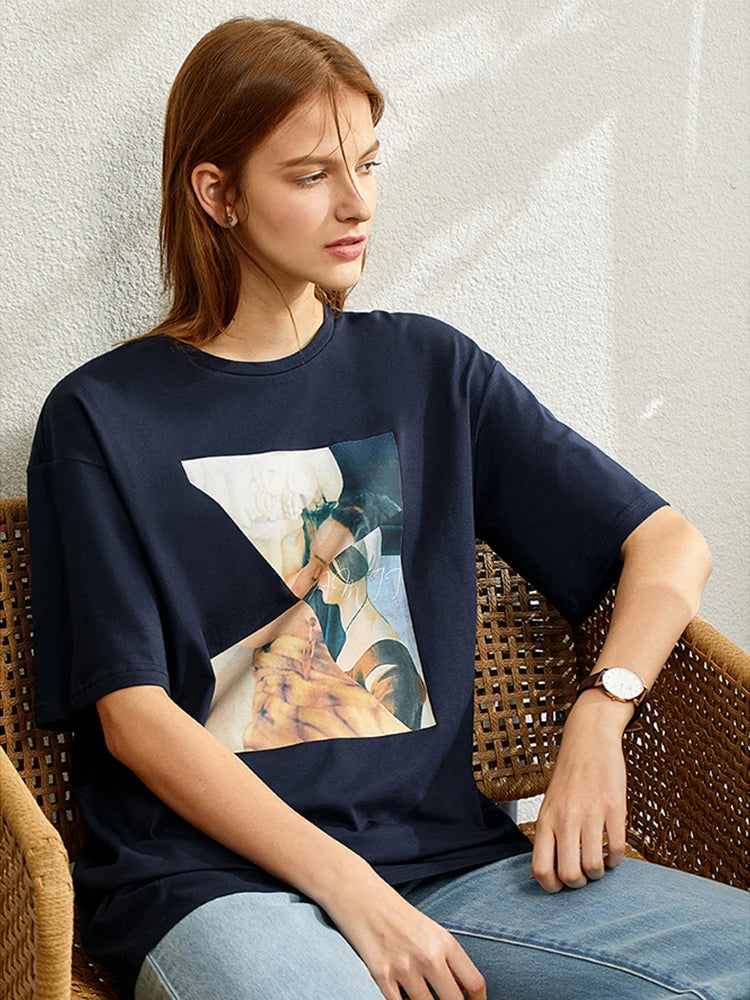 Damen T-Shirt im minimalistischen Sommer-Stil mit lässigem Patchwork-Design