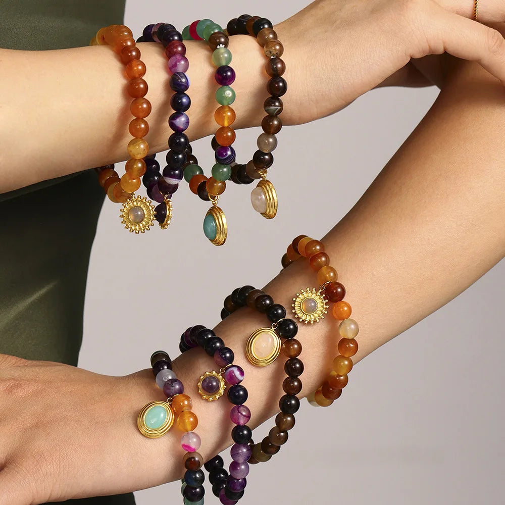 Damen-Armband mit Achat-Naturstein aus Edelstahl