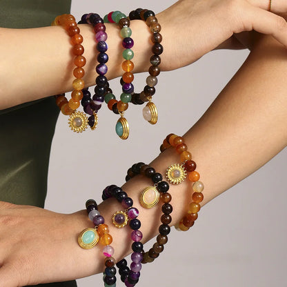 Damen-Armband mit Achat-Naturstein aus Edelstahl