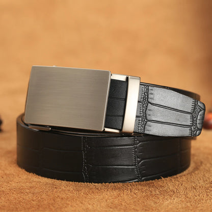 Herren Echtleder-Gürtel Business Bambusmuster 3,5 cm Automatik-Schnalle Rindsleder