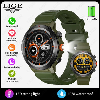 LIGE 2025 Neue männer Smartwatch Taschenlampe Herzfrequenz Blutdruck Gesundheit Überwachung Wasserdichte Intelligente Uhr Für Android IOS