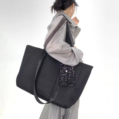 Damen-Shopper aus Netzgewebe mit großem Fassungsvermögen und abnehmbare Mini-Tasche, atmungsaktiv
