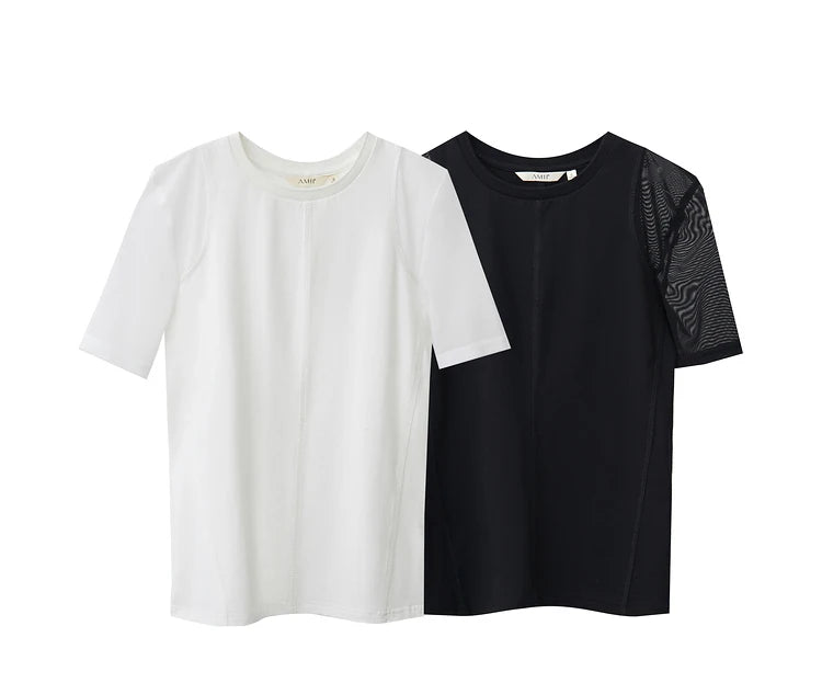 Damen T-Shirt aus mercerisierter Baumwolle mit kurzen Ärmeln im minimalistischen Stil