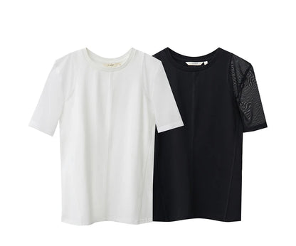 Damen T-Shirt aus mercerisierter Baumwolle mit kurzen Ärmeln im minimalistischen Stil