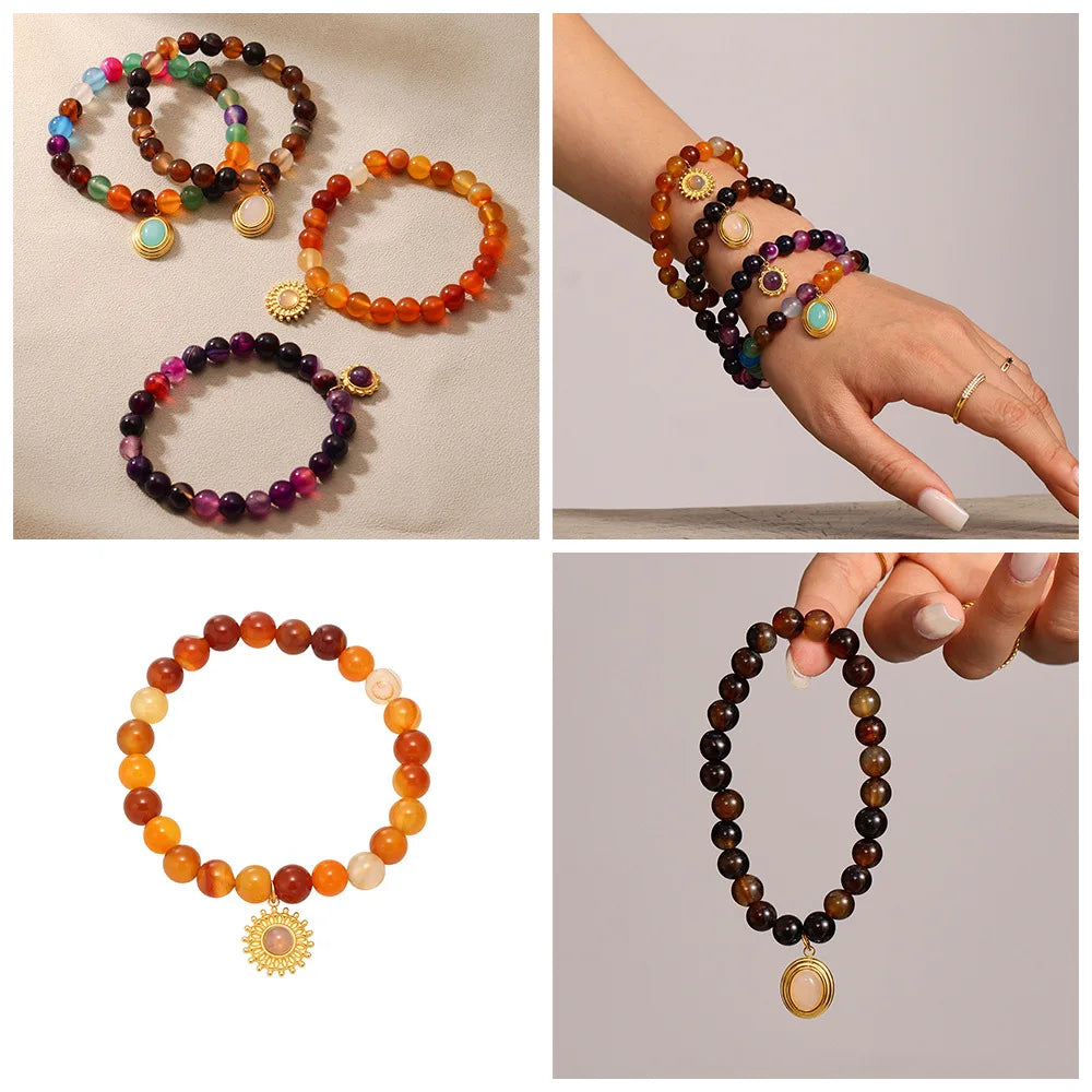 Damen-Armband mit Achat-Naturstein aus Edelstahl