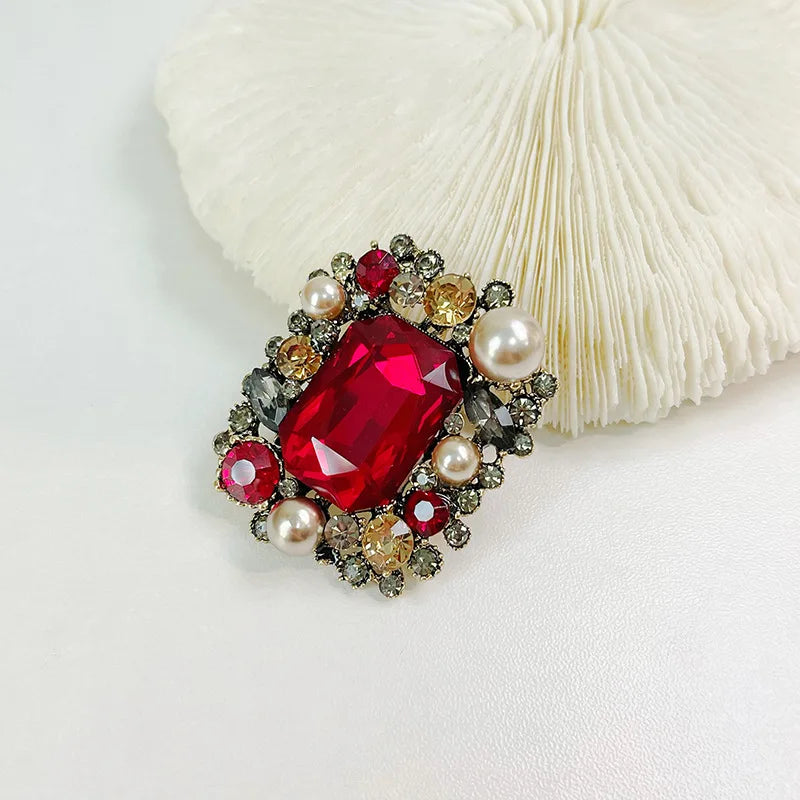Brosche Perle Kristall Strass Quadrat Vintage Retro Luxus Damen
