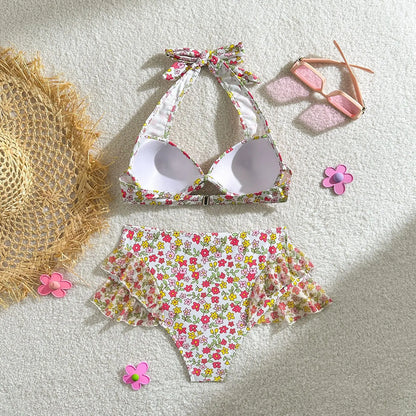 Bauchfreies Bikini-Set mit Push-up-Effekt und hohem Bund – ideal für Strand und Pool